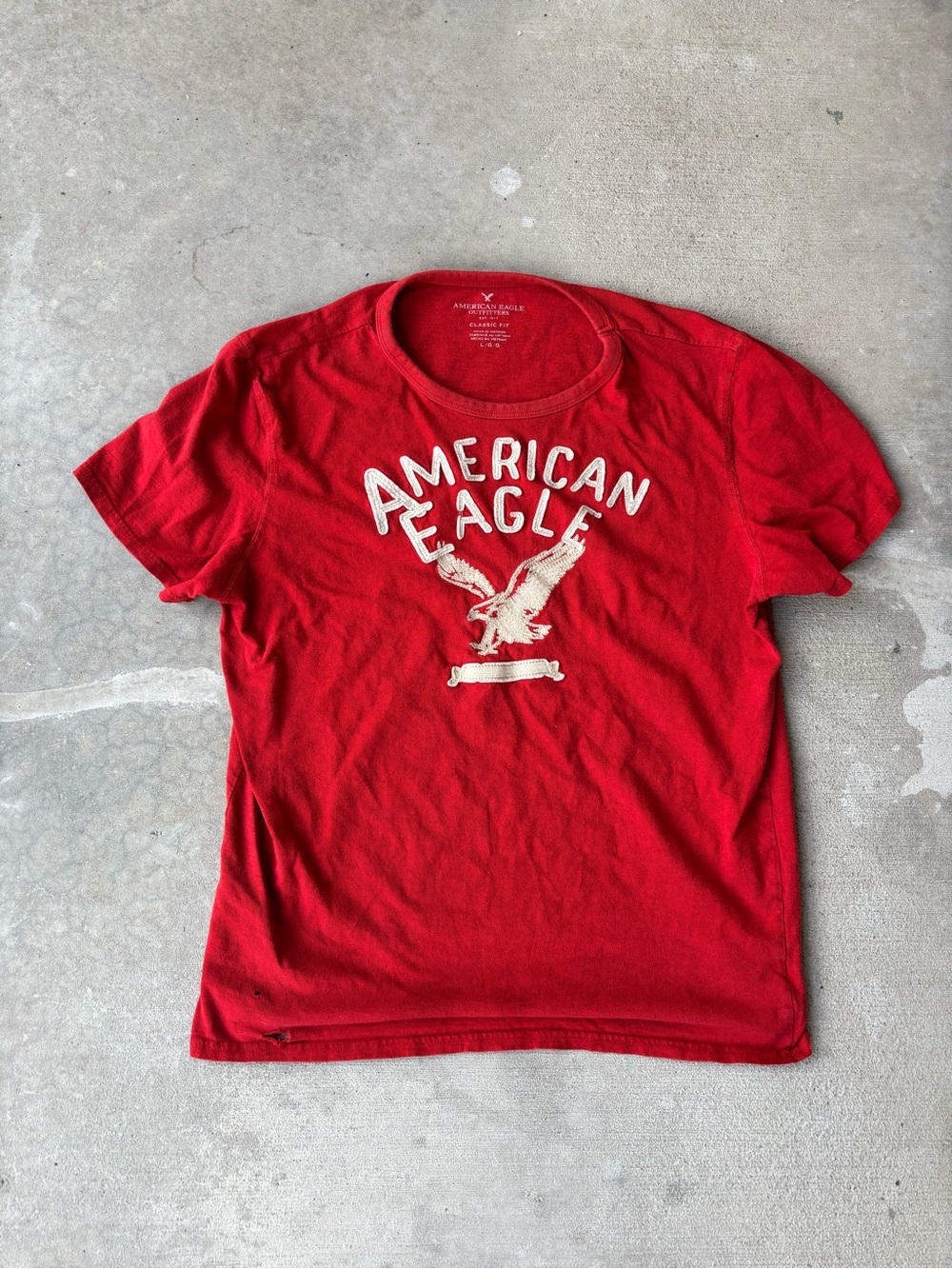 American Eagle Outfitters Red Crewneck Tee with White Eagle Logo